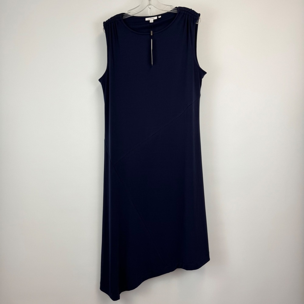 Chicos Travelers Asym Dress Passport Blue Sleeveless Midi 2P 570393686 NEW
